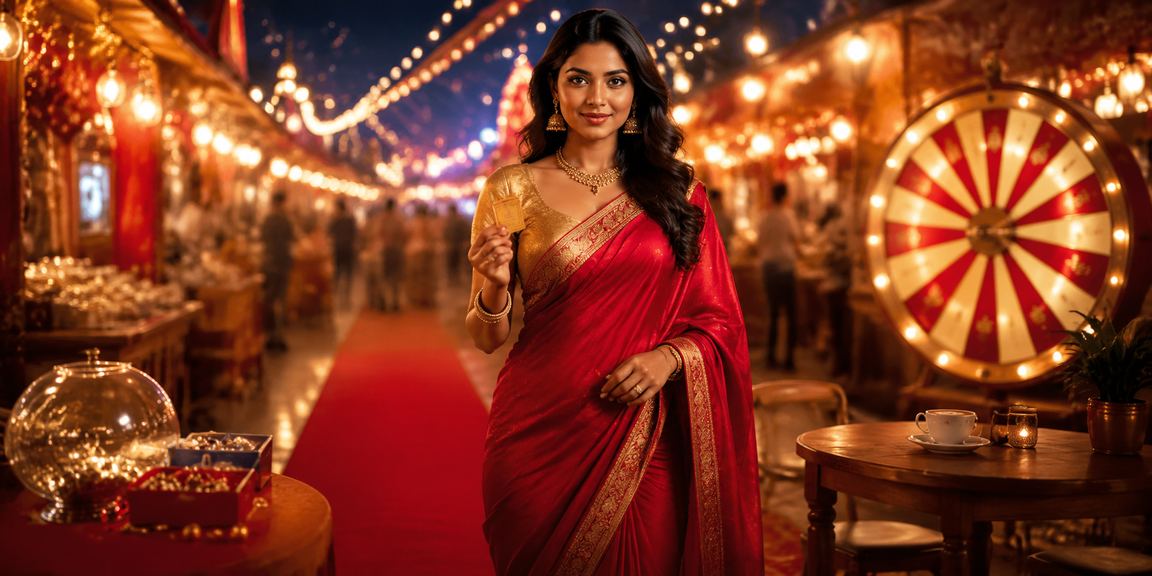 Indian Lottery tickets with vibrant saree background